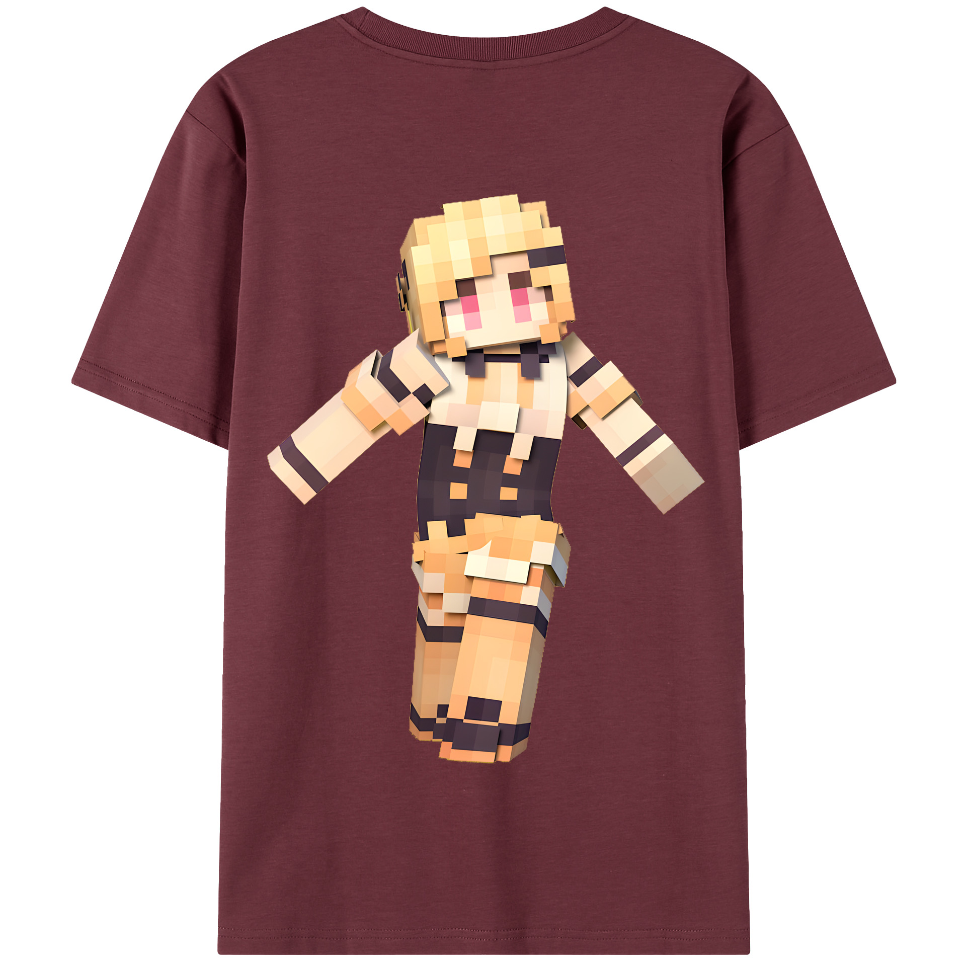 （画像用） マインクラフト ブロックの世界 Minecraft MC Block world 綿100％半袖Tシャツ（背面プリント）